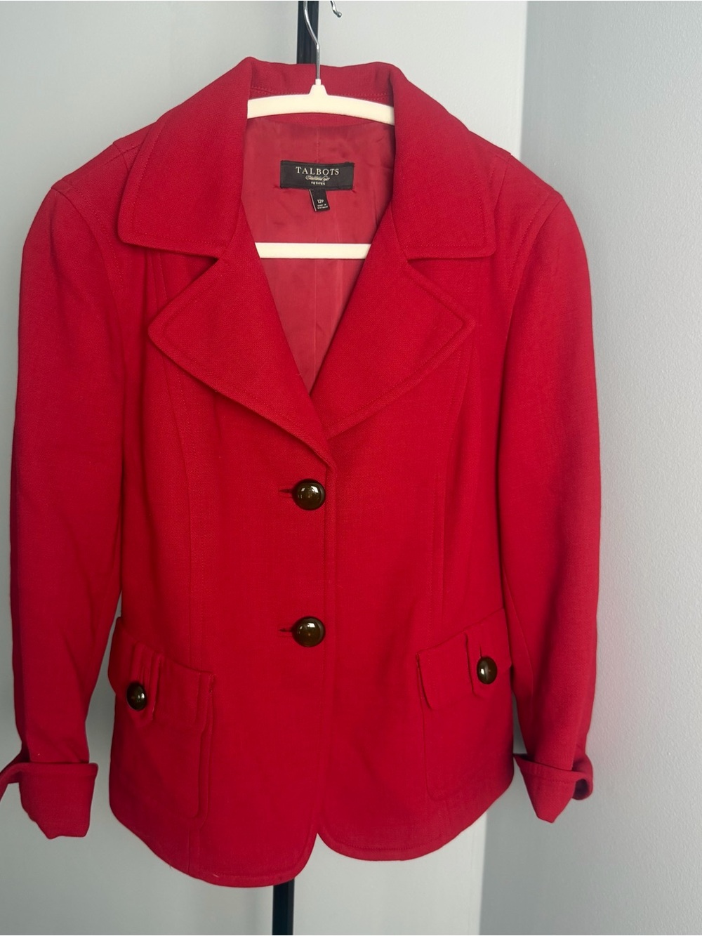 Talbots Women's Red Classic Button-Front Jacket 100% wool size 12 petite